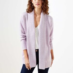 Loft Rib Trim Open Cardigan in Lavender Melange
